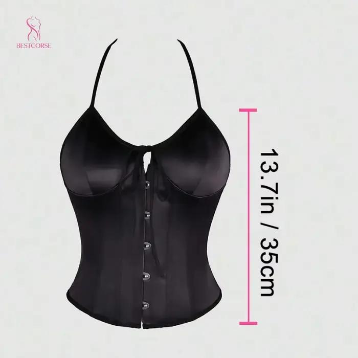 corset femme luxe bustier en satin corset noir à lacets, élégant et sexy, pour femmes, camisole halter minimaliste, serre-taille, dos nu, style overbust.