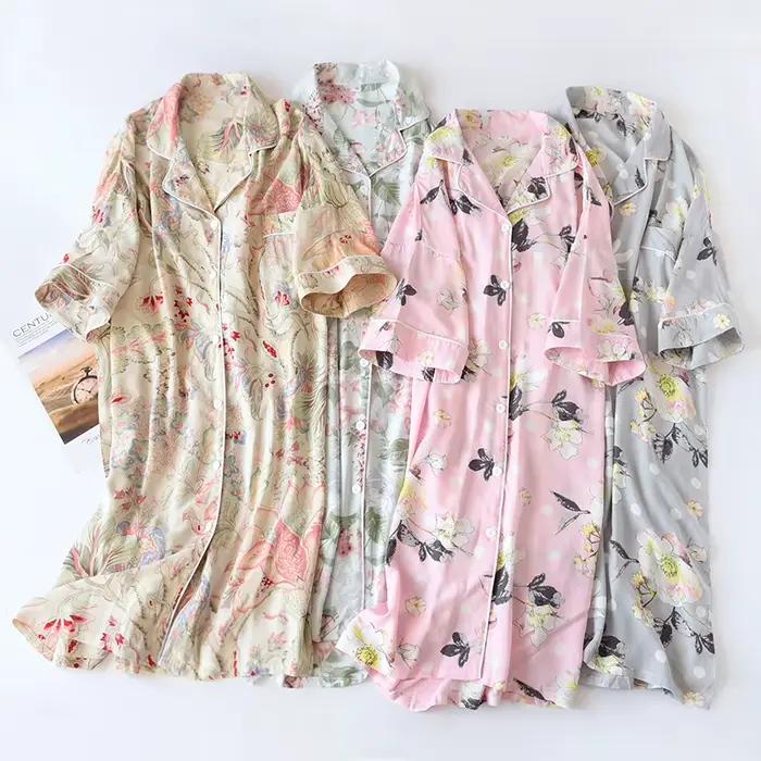 Jupes de pyjama pour femmes, revers en coton, coupe ample, vêtements de maison, printemps et été, vêtements de couchage pour femmes
