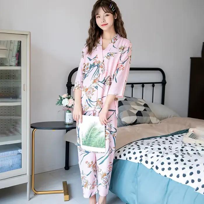Kvetinový pyžamový set pre ženy - Sexi nočná bielizeň s potlačou kvetov