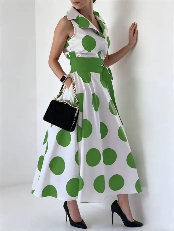Modigirl 2025 letné dámske bodkované elegantné šaty v štýle X-line Fit & Flare košeľové