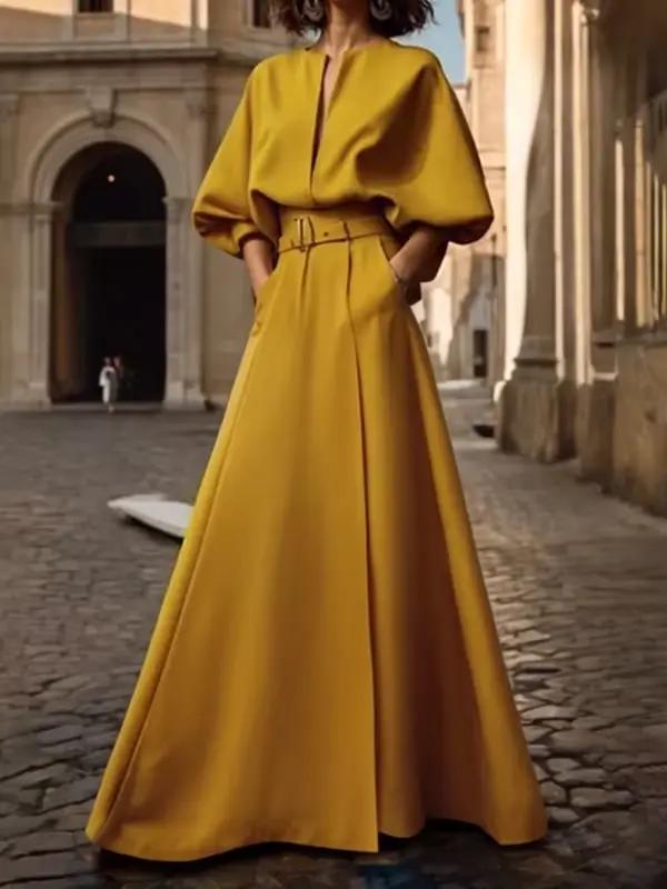 Robe américaine rétro ample décolleté en V polyester élasthanne pour femmes occasions spéciales printemps été