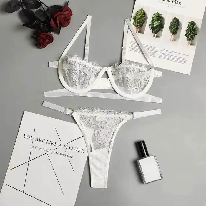 Ensemble de lingerie sexy pour femme, sous-vêtements transparents en dentelle, broderie féerique, ensemble de soutien-gorge délicat, soutien-gorge push-up, ensembles de culottes fines, soutien-gorge é