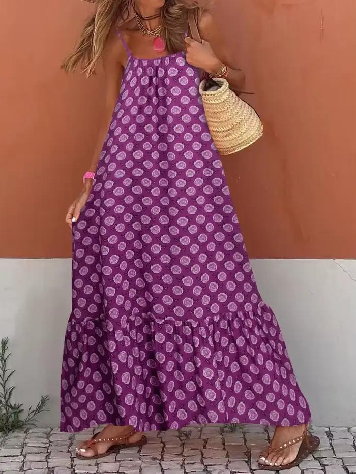 Camisole Bohème Femmes Imprimée Sans Manches Bretelles Spaghetti Mode Libre Plage Cocktail Été