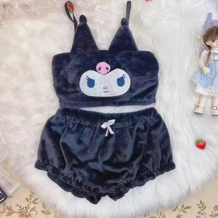 Pyjama en flanelle pour fille, motif mignon et doux, ensemble deux pièces avec haut à bretelles et short, tenue d'intérieur mignonne