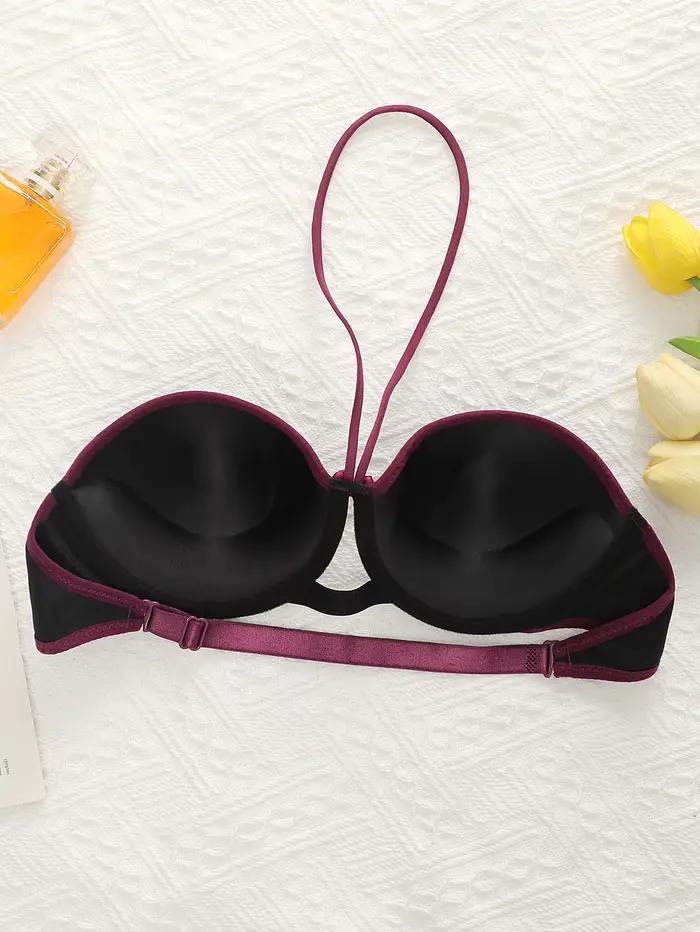 Soutien-gorge sexy papillon brodé suspendu au cou pour femme avec anneau en acier rassemblement push up confortable soutien-gorge ajusté A2181