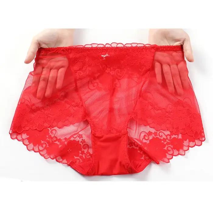 Veľká veľkosť vysoký pás nohavičky ženy spodná bielizeň Sexy čipka slipy priehľadné veľké