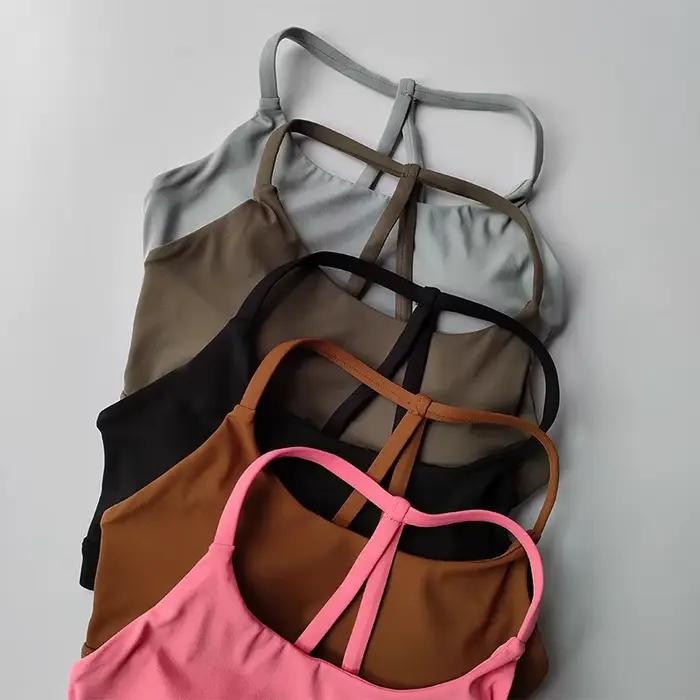 Soutien-gorge de sport de Yoga pour femmes, dos Triangle, Sexy, sensation nue, froncé, exercice de Fitness, haut de soutien confortable