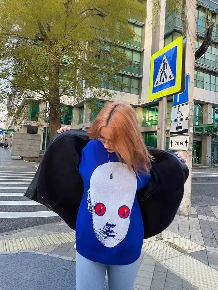 Y2K zimný sveter s grafikou Streetwear pre ženy Vintage