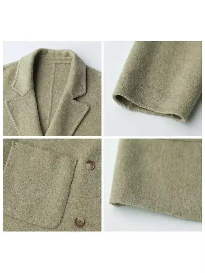 Veste en laine et polyester large pour femmes, avec col rabattu, style bureau, pour automne-hiver, idéale pour le travail et les événements sociaux