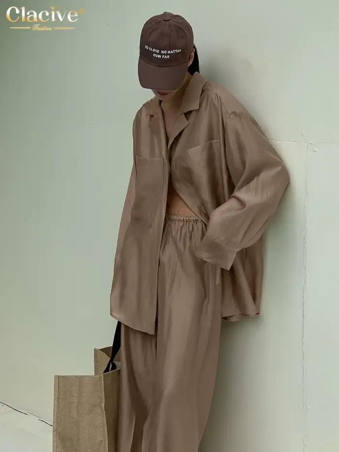 ClacMarkets-Dvojdielny Hnedý Elegantný Set pre Ženy