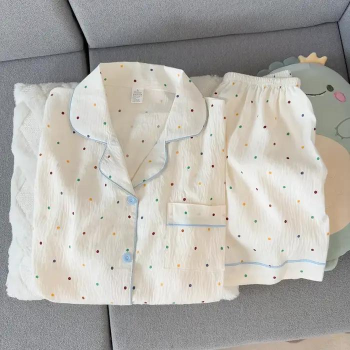 Ensemble pyjama en coton imprimé à pois pour femmes, haut à manches courtes et short, 2 pièces, décontracté, confortable, vêtements de nuit imprimés
