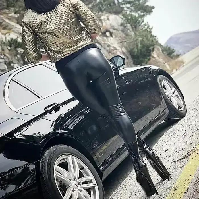 Sexy čierne PU kožené pančuchy pre ženy