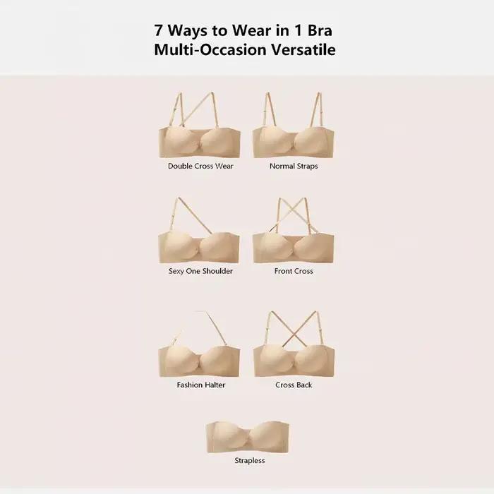 Soutien-gorge sans bretelles à boucle frontale, froncé, antidérapant, invisible, sans couture, sans armatures, bretelles interchangeables