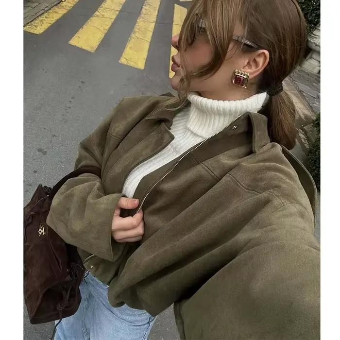 MUJER 2025 Dámska semišová bomber bunda
