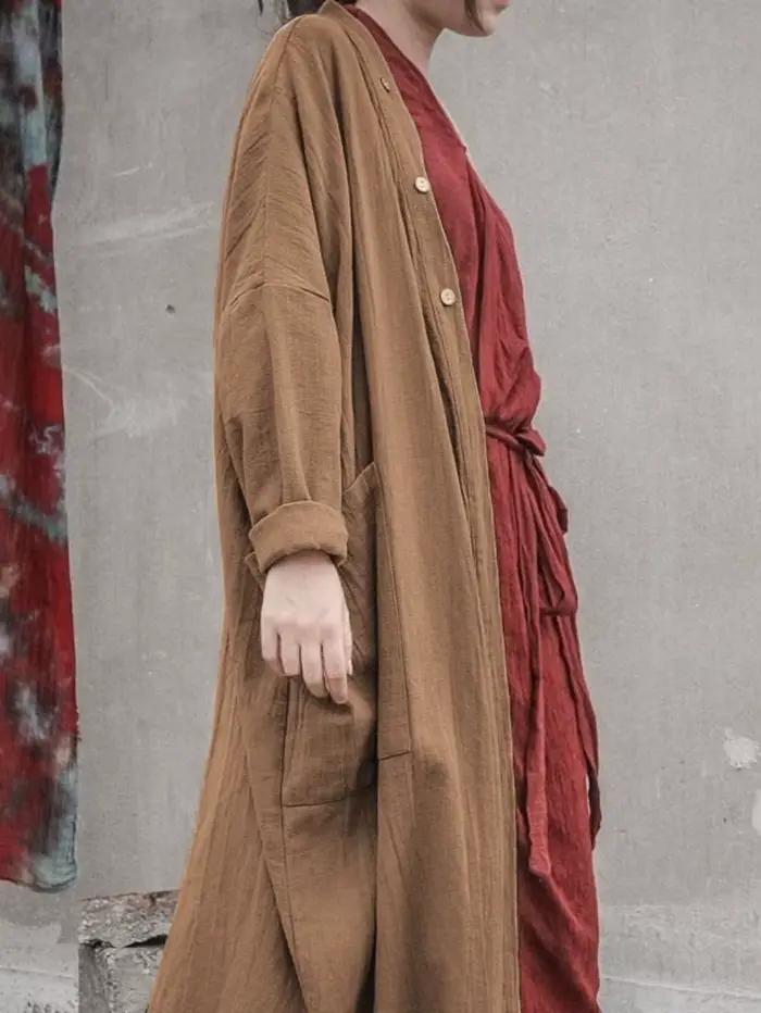 Dlhé voľné oversized cardigan sako s vreckami