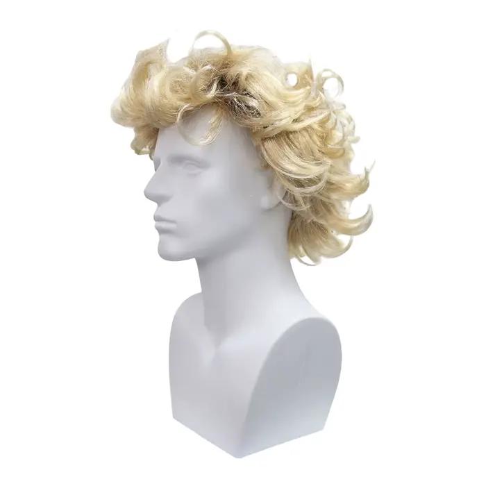 Perruque synthétique courte bouclée et désordonnée blonde, style rétro rock pour hommes, parfaite pour les fêtes des années 80 et les costumes d'Halloween