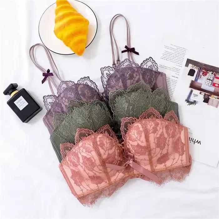 Lingerie à la mode pour femmes, petits seins montrent une grande rassemblement sans anneaux en acier, soutien-gorge Sexy à fermeture en dentelle et beau soutien-gorge au dos