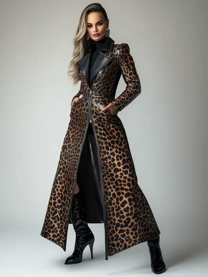 Trench-coat féminin en polyester avec motif léopard pour femmes, décontracté et élégant pour toutes les occasions