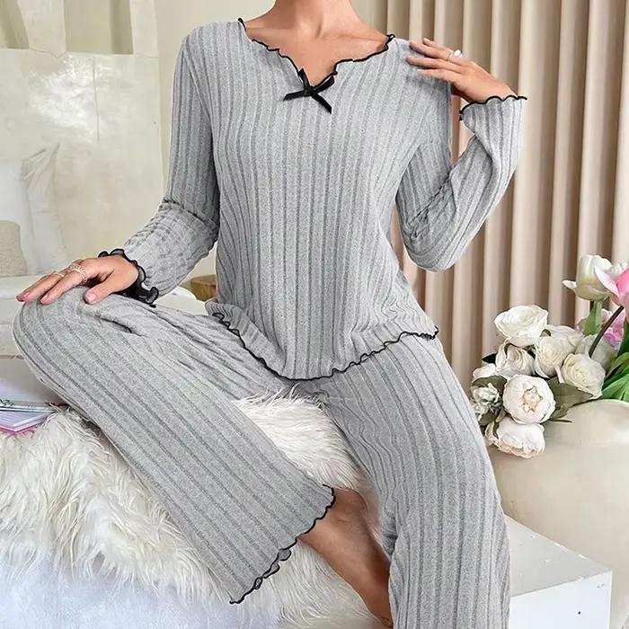 Ensemble de pyjama à manches longues et pantalon long pour femme, vêtements de nuit décontractés, vêtements d'intérieur, vêtements de détente, 2 pièces, automne et hiver