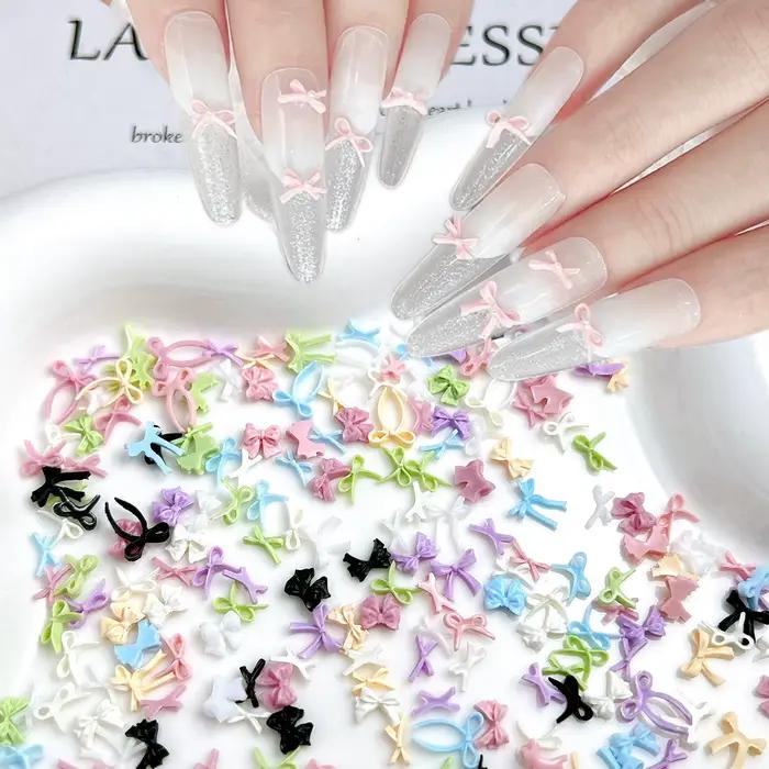 8Styies mašličky Dizajn Nail Art príslušenstvo zmiešané farby mašľa Macaron kreslený 3D stuha motýlik živica necht