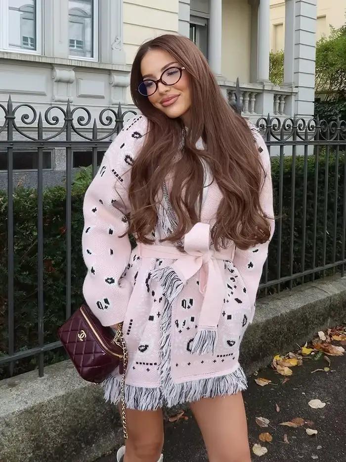 Dámske žakárové pletené kardigany