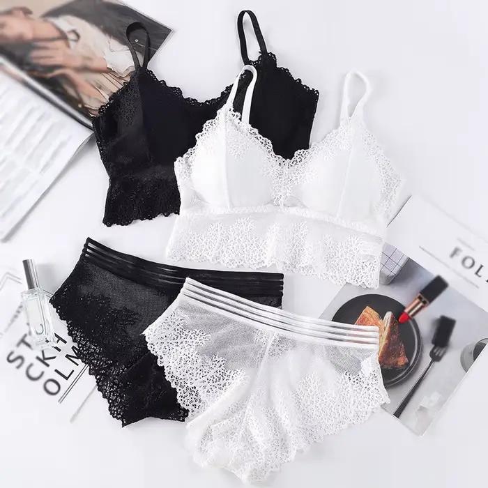 Femmes dentelle soutien-gorge et slips ensemble femme Sexy ensemble de Lingerie dentelle Bralette haut court dos nu sans fil soutien-gorge haut taille basse ensemble de sous-vêtements