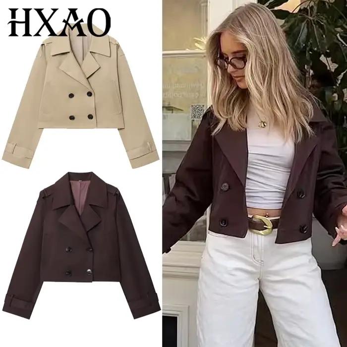 HXAO – Krátky čokoládovo hnedý trenčkot pre ženy