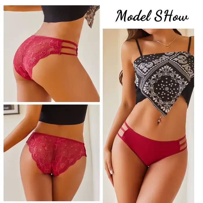 Culotte en dentelle florale pour femmes, 4 pièces/ensemble, slip Transparent et Sexy en dentelle, ajouré, taille basse, sous-vêtements féminins, Lingerie respirante, S-L
