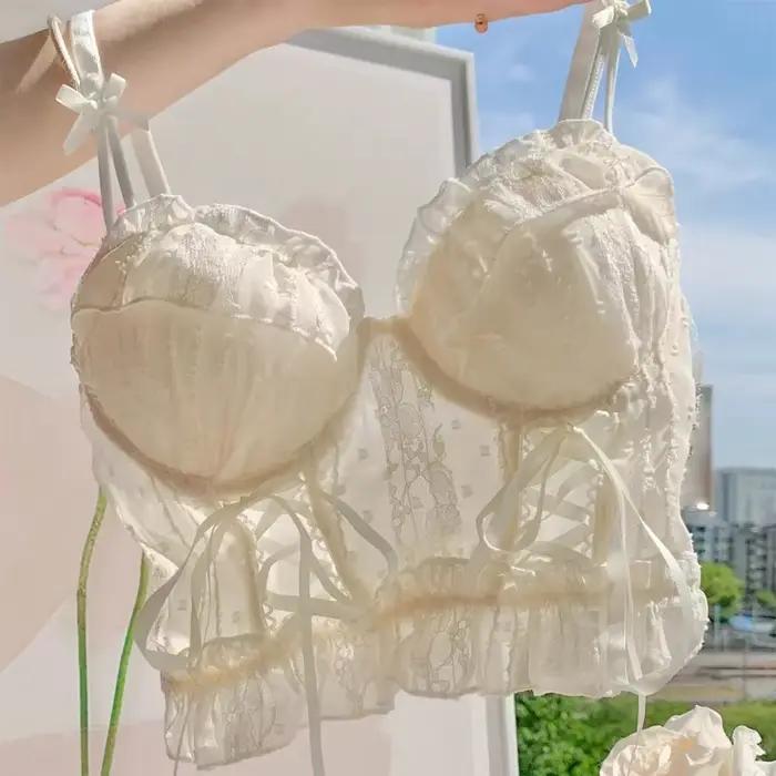 Corset rétro, soutien-gorge à lacets croisés en dentelle Lolita, sous-vêtement de style japonais sans armatures