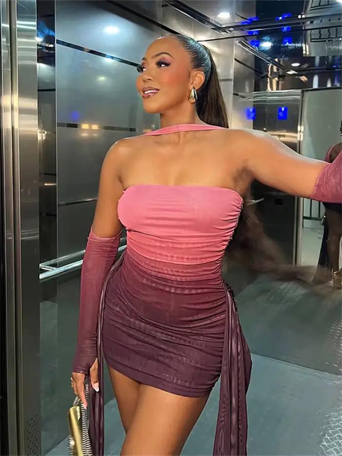Nibber vacances d'été Sexy voir à travers la robe + châle femmes froncé côté ruban Coquette maigre minuit Clubwear fête moulante