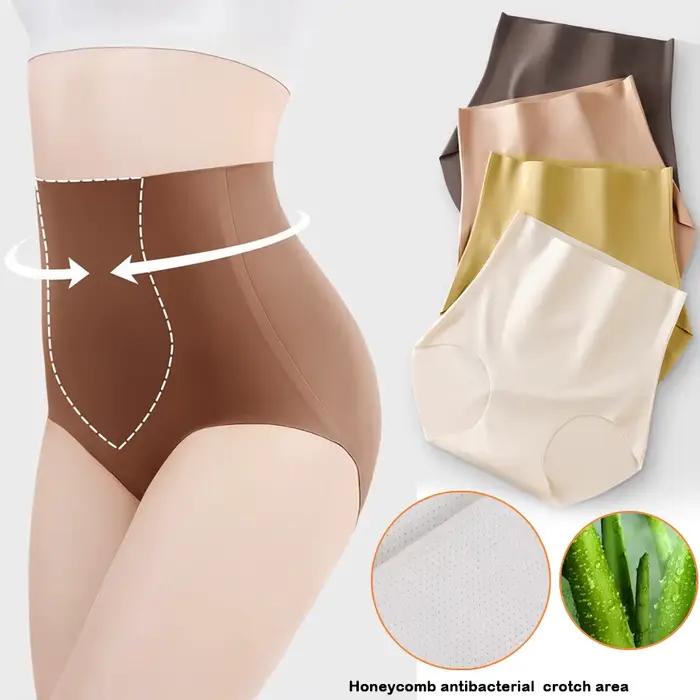 Culottes sans couture pour femmes en soie glacée japonaise, taille haute, en soie de mûrier, antibactériennes, avec contrôle du ventre, culottes sexy, culottes