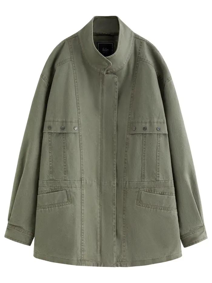 FSLE【Prémiová séria】Retro Cargo Krátka Bunda pre Ženy Jar 2026 Stojací Golier Mestský Oversize Štýl