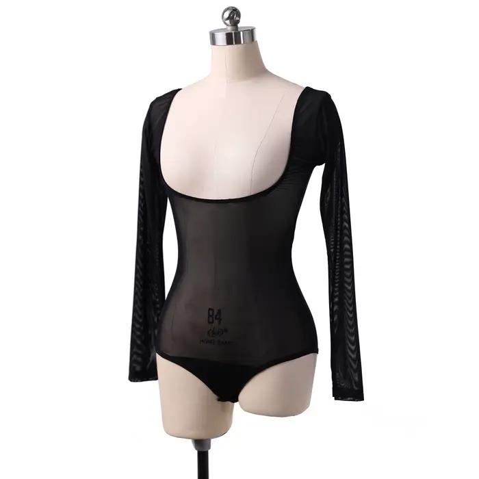 Haut moulant en gaze à manches longues, t-shirt en maille Pure transparente, Costumes de danse du ventre Sexy pour adultes, tenue de carnaval, justaucorps à buste ouvert