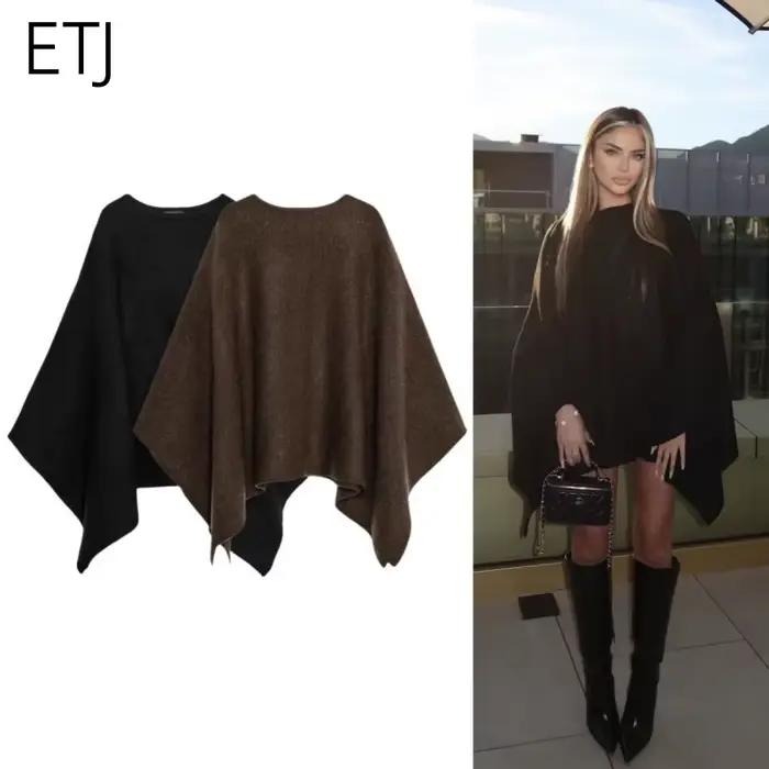 ETJ 2025 Nový módny oversized voľný pulóver s okrúhlym výstrihom a netopierími rukávmi