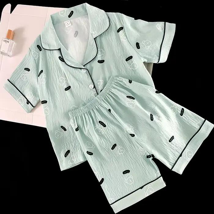 Ensemble pyjama à motif d'ours, haut à manches courtes et short assorti, vêtements d'intérieur confortables pour l'été