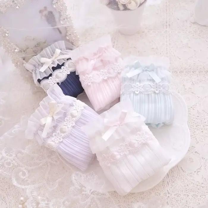 Culotte de princesse en soie et dentelle brodée pour femme, sous-vêtements à volants, en Satin soyeux, sans couture, Style mignon et adorable