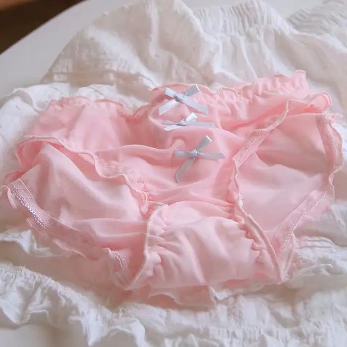 Culotte femme taille moyenne en dentelle respirante perforée avec nœud papillon, culotte triangle mignonne pour fille.