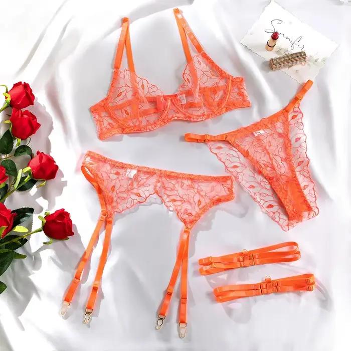 KEOLACE - Súprava neonovo oranžovej čipkovanej bielizne