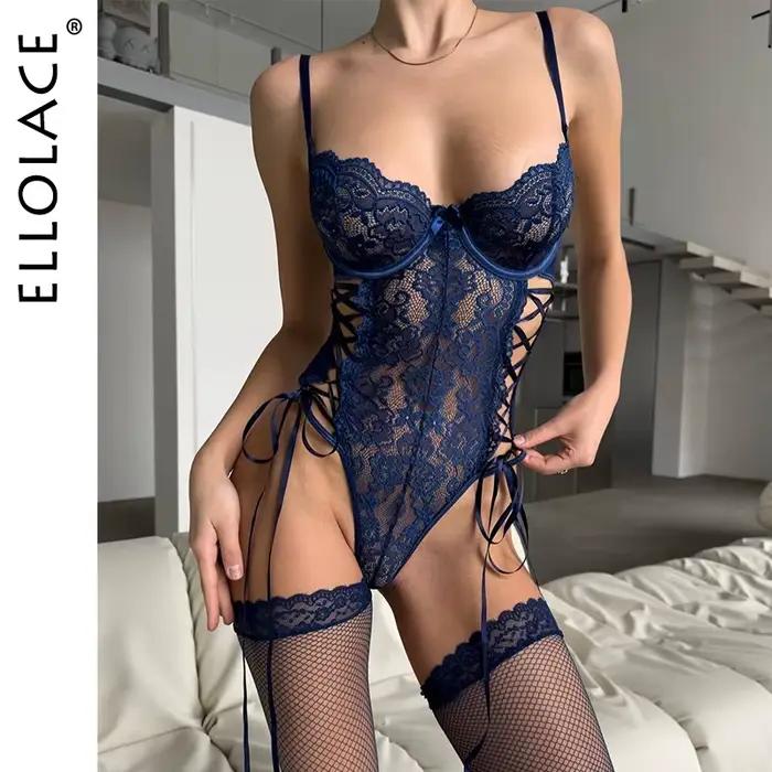 Body Ellolace Fantazijné en dentelle sexy pour femmes, lingerie fine ajustée, élégance club, tenue de nuit sophistiquée