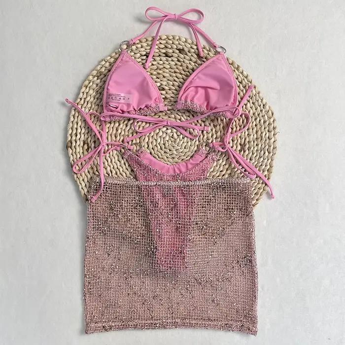 DEBAIOR 3-dielna súprava Bikiny Push Up Sexi plavky pre ženy s lesklou sukňou