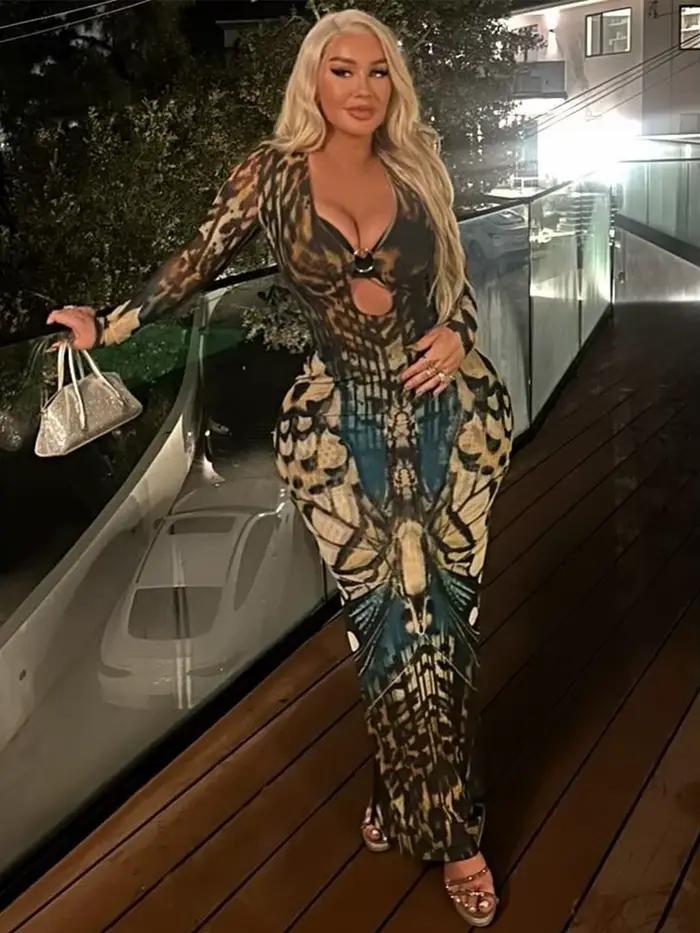 Mačací motív Sexy priehľadné šaty pre ženy s motýľovou potlačou