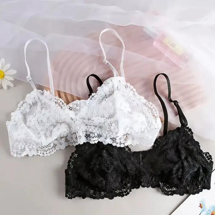 Soutiens-gorge en dentelle pour femmes, bralette sans armatures, sous-vêtements en dentelle transparente, soutien-gorge push-up pour femmes, lingerie sexy de couleur unie, soutien-gorge dos nu