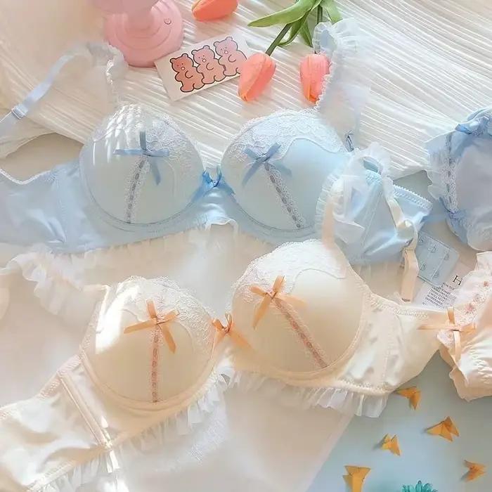 Ensembles de soutien-gorge et culotte de style japonais en dentelle rose pour femmes