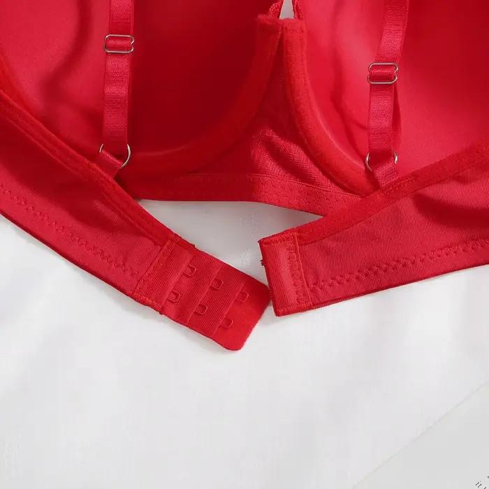 Soutien-gorge push-up sexy en dentelle rouge avec armatures, bonnets rembourrés, bretelles réglables et fermeture dorsale pour femme – Lingerie confortable au quotidien