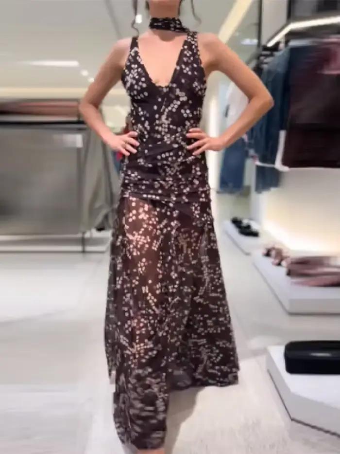 Trendy dlhé maxi šaty pre ženy s bodkami z úpletu