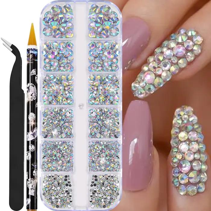 Perles pour ongles semi-rondes et rondes blanches en nacre pour la décoration d'ongles artisanat semi-rondes et rondes 12 grilles