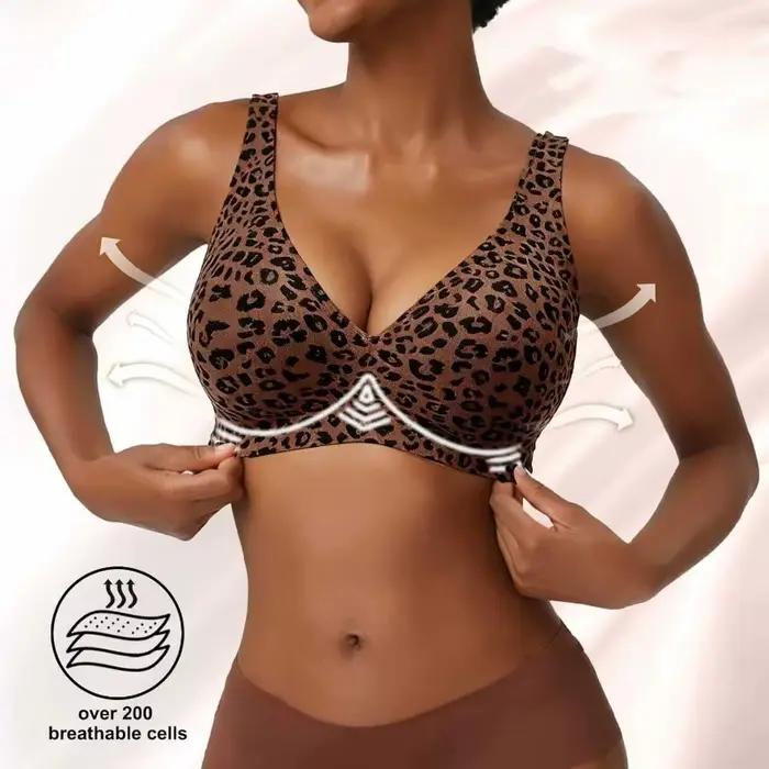 Soutien-gorge sans armatures confortable et doux pour femme, imprimé léopard, cinq tailles, anti-affaissement, respectueux de la peau