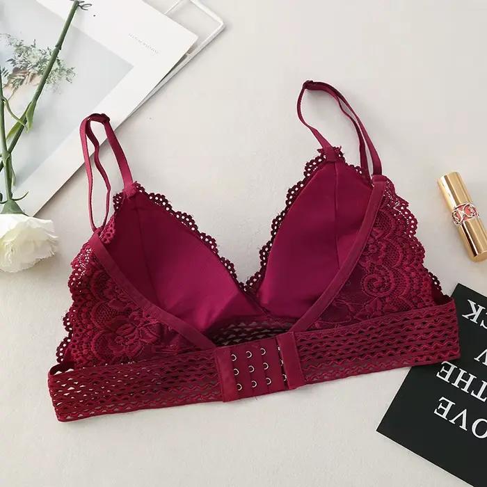 Soutien-gorge en dentelle florale sans fil Bralette soutien-gorge Push Up pour femmes col en v brassière femme sous-vêtements rembourrés Lingerie Sexy intimes