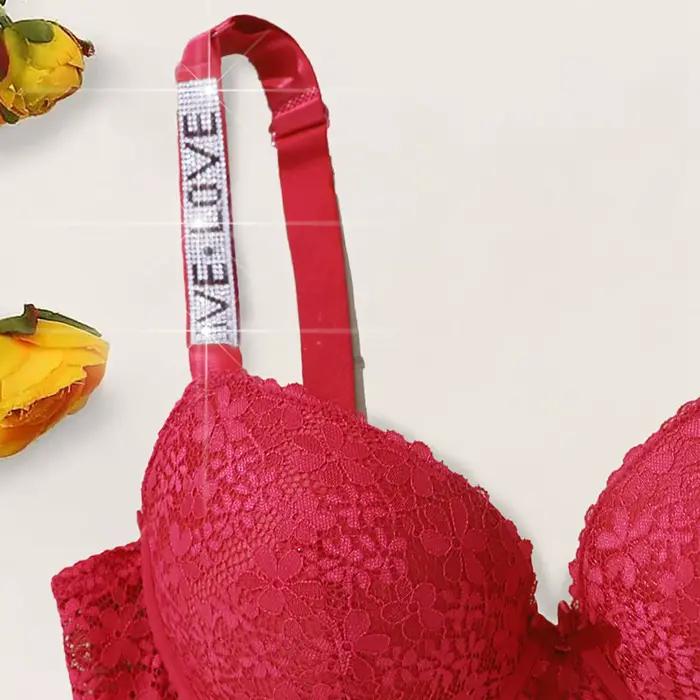 Beauwear Shine lettre bretelles soutien-gorge push up confortable respirant dentelle florale soutien-gorge de tous les jours