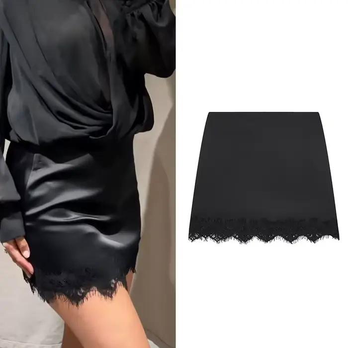 Femmes Mini jupe en dentelle Sexy a-ligne plissée taille haute jupe pour les femmes printemps été nouvelle jupe courte en dentelle